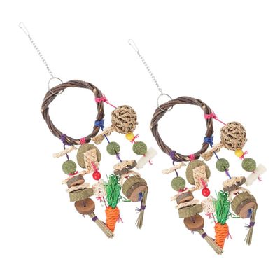 Supvox Hanging Rabbit Chew Toy, 2-Piece Wooden Set