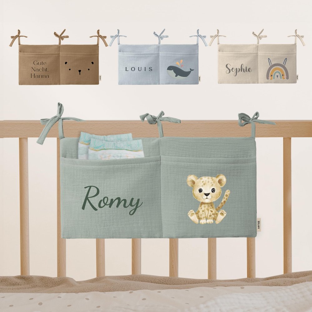 Personalized Baby Crib Storage Bag, 100% Cotton Muslin
