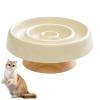Mafagwre Ceramic Slow Feeder Bowl with Wooden Base for Dogs and Cats, Beige view 1