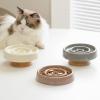 Mafagwre Ceramic Slow Feeder Bowl with Wooden Base for Dogs and Cats, Beige view 4