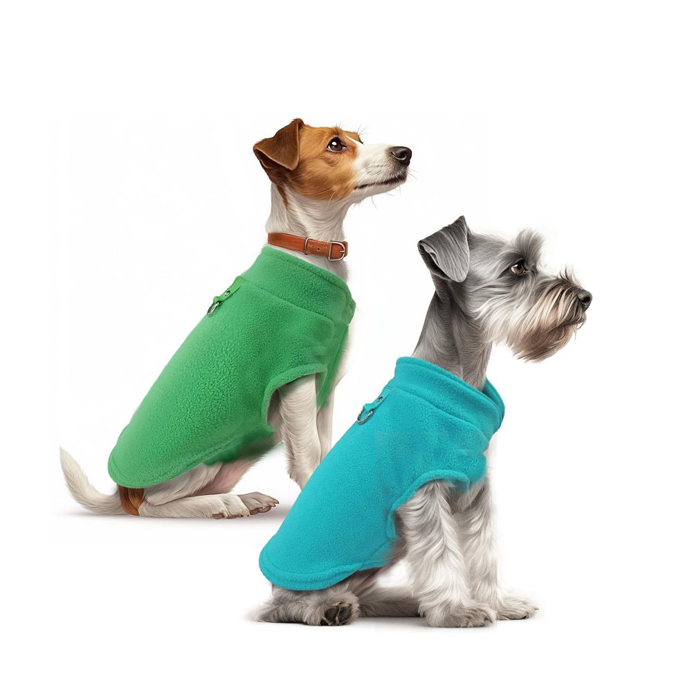 Sahunfri 2-Pack Fleece Dog Sweaters for Small Cats and Dogs with Leash, Aqua + Green, S