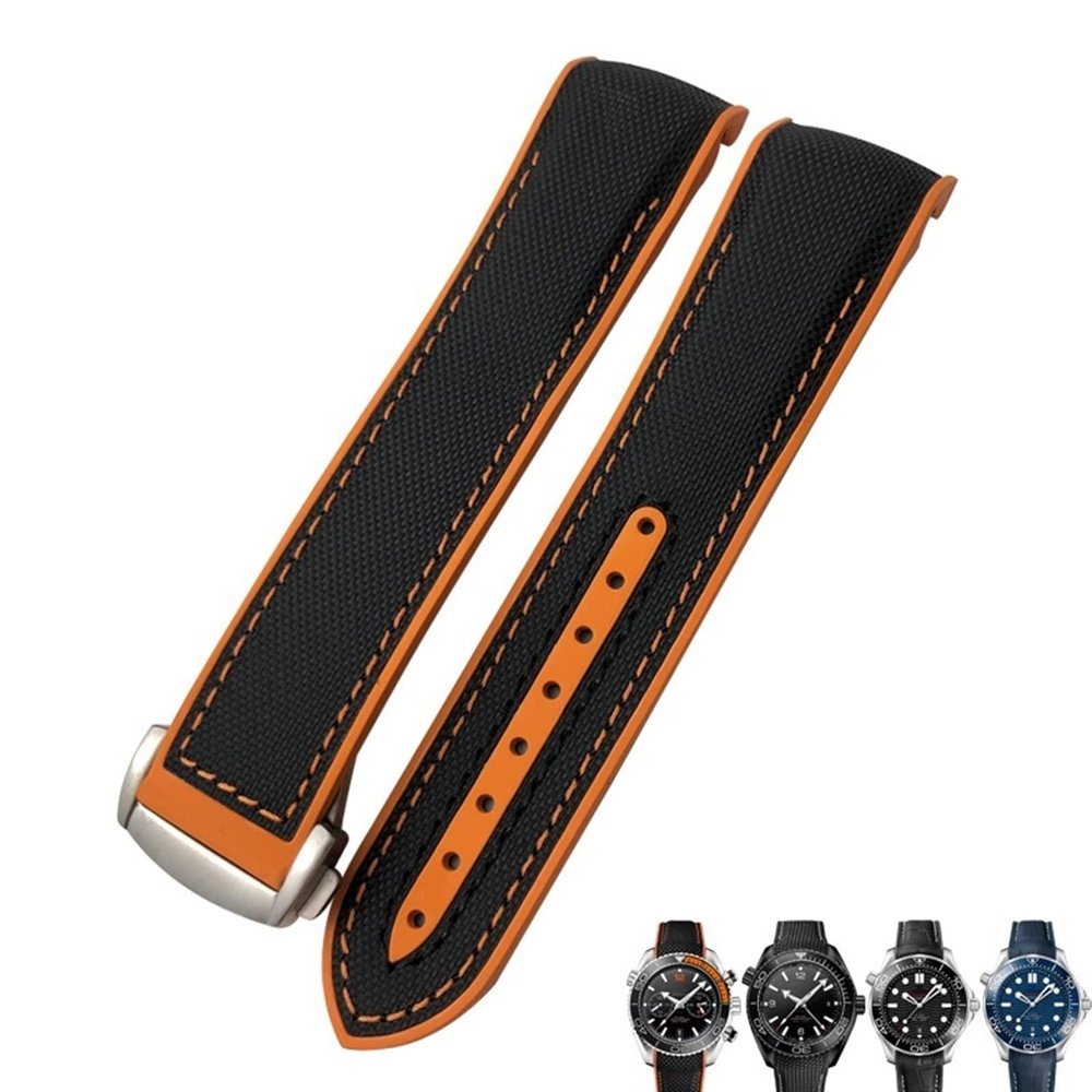 QTYQWC 21/22 mm Rubber Nylon Watch Band, 19/20 mm for Omega Planet Ocean Seamaster 300