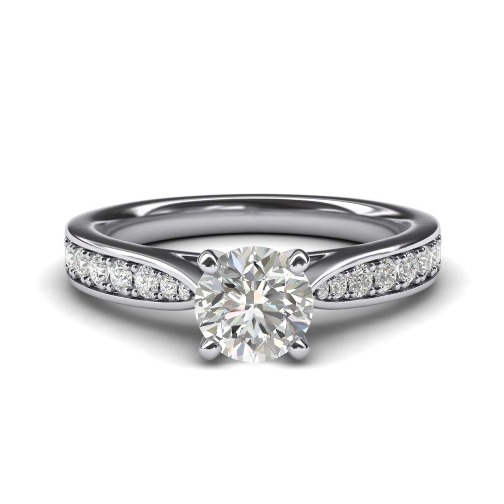 QTYQWC Women's Sterling Silver Engagement Ring, 1 Carat, Classic 4-Prong Simulated Round-Cut Diamond with Graduated Side Stones