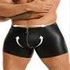 comeondear Men's Sexy PU Leather Boxer Briefs with Zipper, Black, M view 1