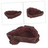 Happyyami Brown Resin Reptile Food Bowl with Tree Bark Look view 1