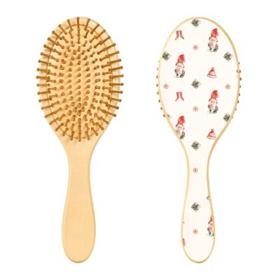 Cute Christmas Red Gnome Wooden Paddle Hair Brush for Fine Hair
