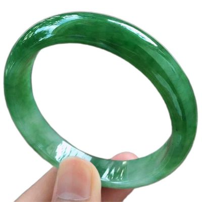 QTYQWC Green Jade Bracelet for Women, Burmese Natural Jadeite Jewelry with Certificate (Size: 58 mm)