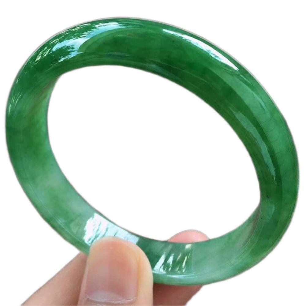 QTYQWC Green Jade Bracelet for Women, Burmese Natural Jadeite Jewelry with Certificate (Size: 58 mm)