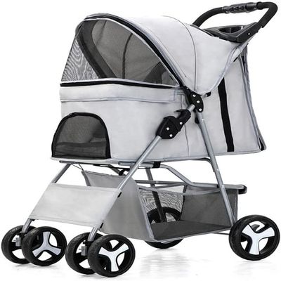 Windmilne Dog Stroller, Pet Buggy, Collapsible Travel Stroller, Waterproof Puppy Stroller with Large Storage Basket (Gray)