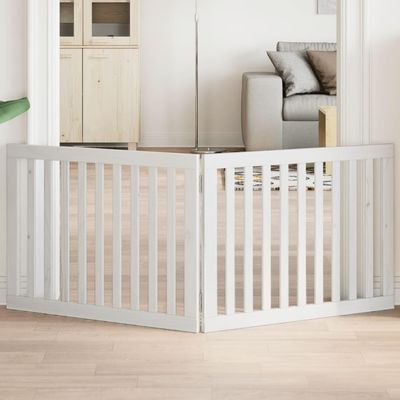 Homgoday Foldable Dog Gate with 2 White Panels, 160 cm, Poplar Wood, 352248