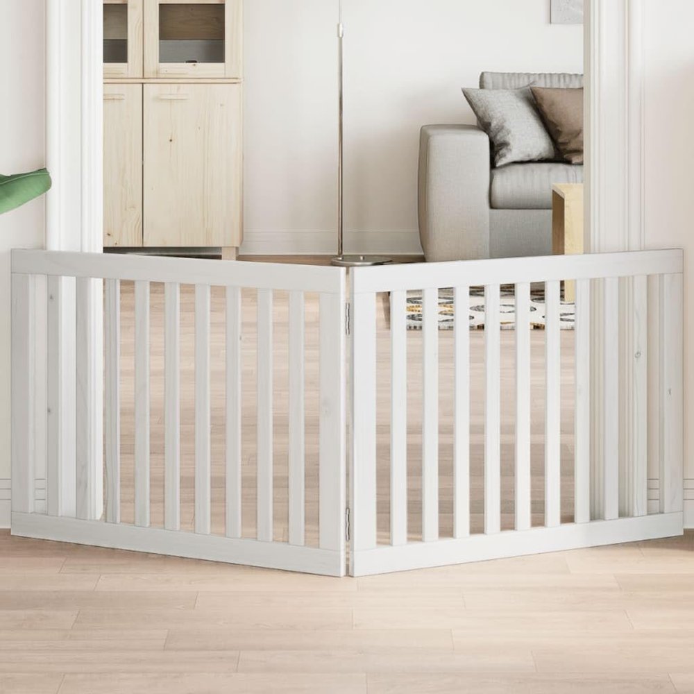 Homgoday Foldable Dog Gate with 2 White Panels, 160 cm, Poplar Wood, 352248