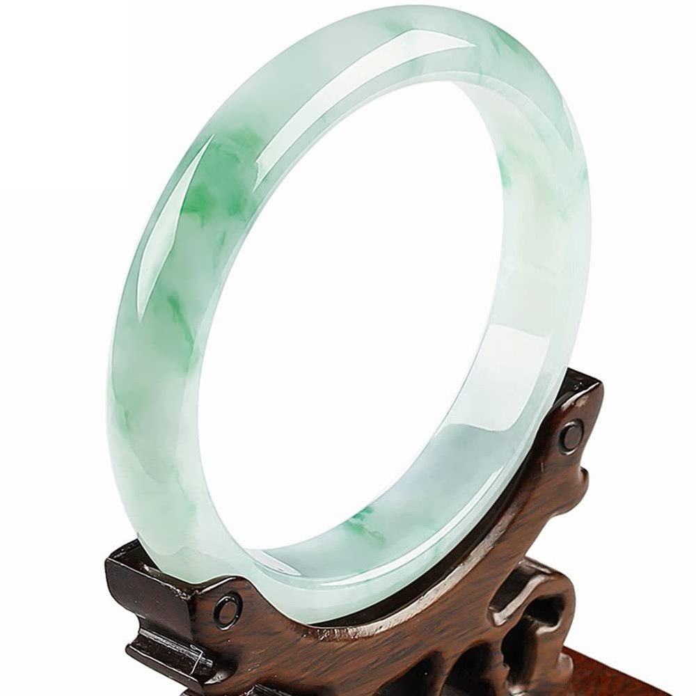 QTYQWC Natural Burmese Green Jade Bangle for Women, Retro Chinese-Style Jadeite Bracelet with Certificate, 64 mm