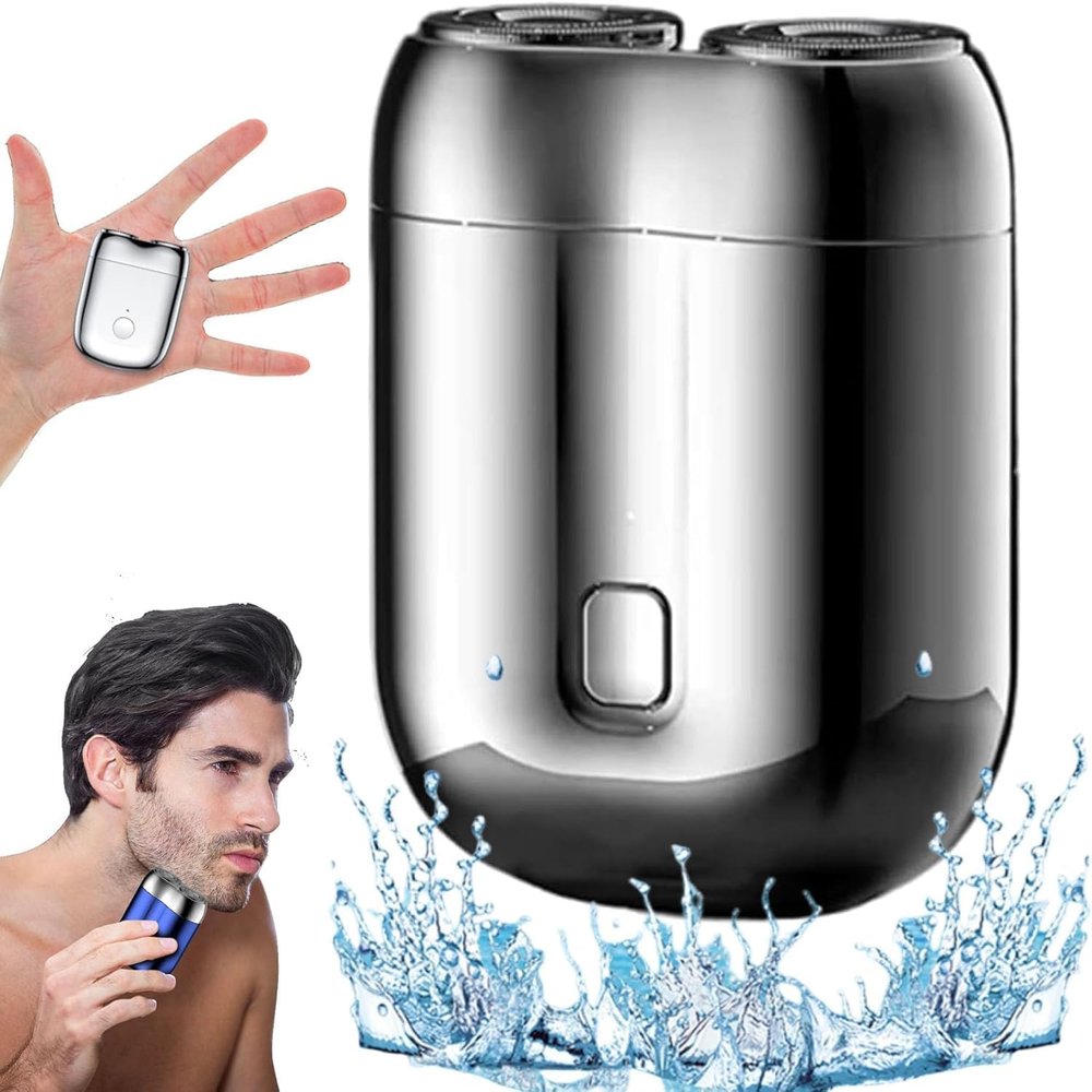 Men's Travel Shaver, Portable Rechargeable Waterproof Dual-Head Rotary Shaver
