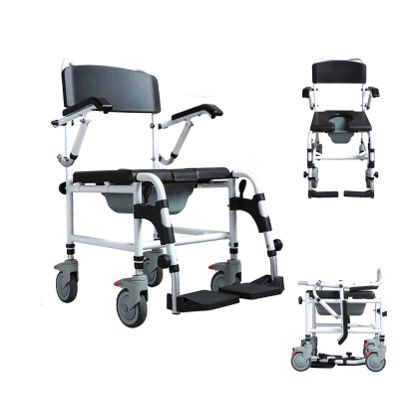 Patient Transfer Chair with Potty and Cushion, Portable Aid for Older Adults, 180° Split Seat, Shower Chair and Bedside Commode Lift