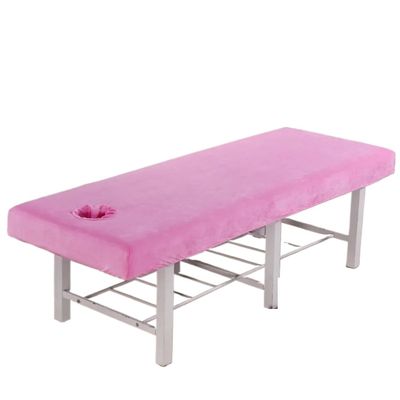Washable Thickened Velvet Massage Table Fitted Sheet with Face Hole, Pink, 180–175 x 60