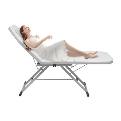 Generic Portable 3-Section Folding Massage Table with Pillow, White