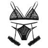 Gre Black Plus-Size Lace Underwear Set with Bra and Thong view 1