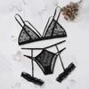 Gre Black Plus-Size Lace Underwear Set with Bra and Thong view 2