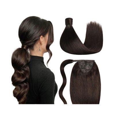 Premium Human Hair Ponytail Extension for Women, Bone-Straight Wrap-Around Magic Tape Clip-In, 10–26 in, Brazilian Human Hair