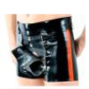 YGZHANYUOKU Men's Latex Pants, Zipper, Tight Stripes, Shorts, Black/Red, XXL view 2