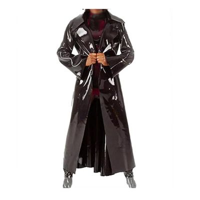 YGZHANYUANOKU Long Black Latex Coat, Wind Coat, Unisex, Customizable, XL