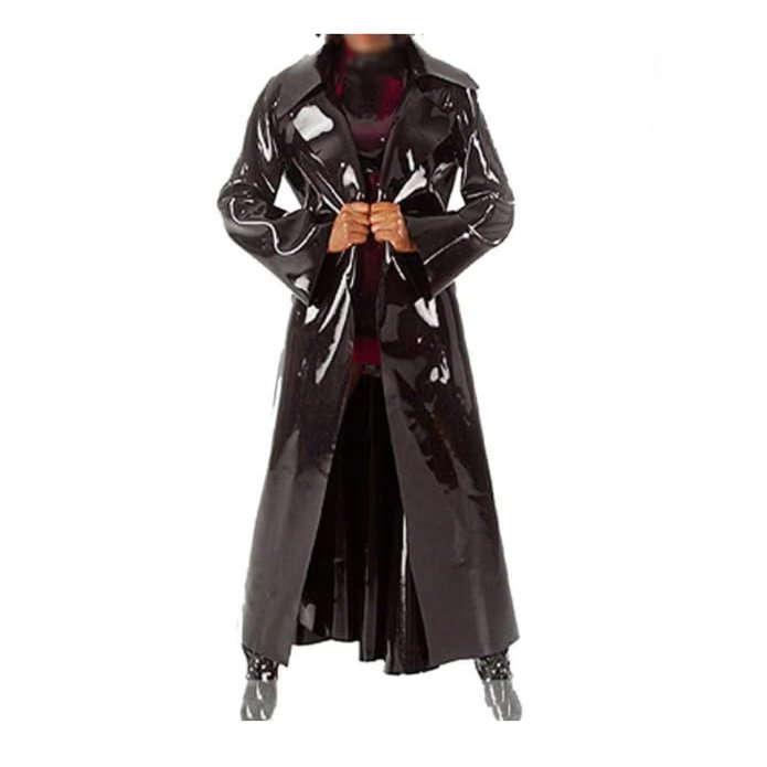 YGZHANYUANOKU Long Black Latex Coat, Wind Coat, Unisex, Customizable, XL