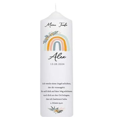 Personalized Baptism Candle for Girls or Boys with Baptism Verse, 25 x 8 cm, Rainbow Floral Design