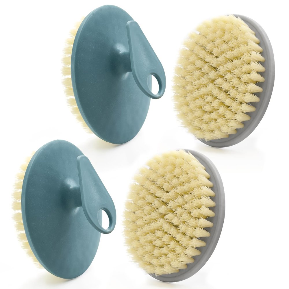 BEAUTAIL 4-Pack Body Brushes, Soft Bristles, Gentle Exfoliation, Non-Slip Hand Clip, 2 Blue + 2 Gray