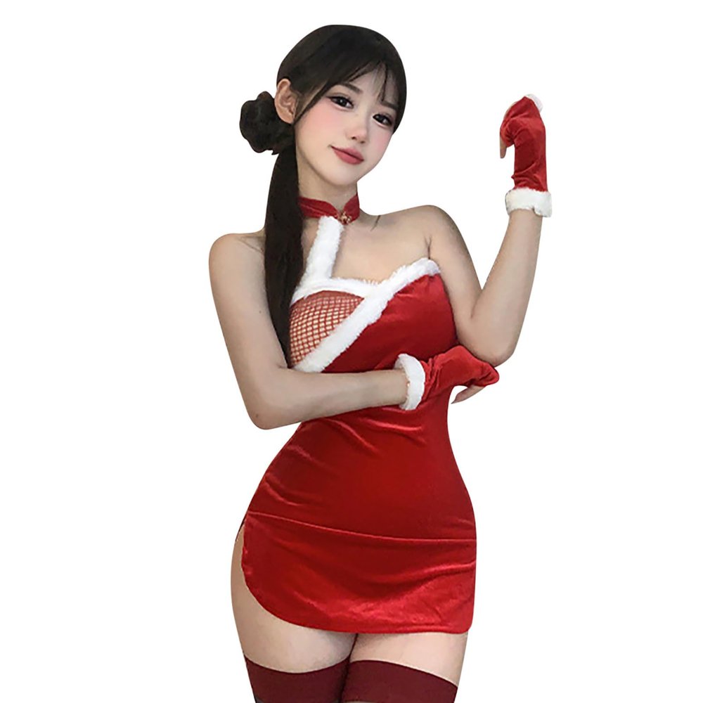 Sexy Christmas Babydoll Lingerie for Women, Red, Curvy XXL