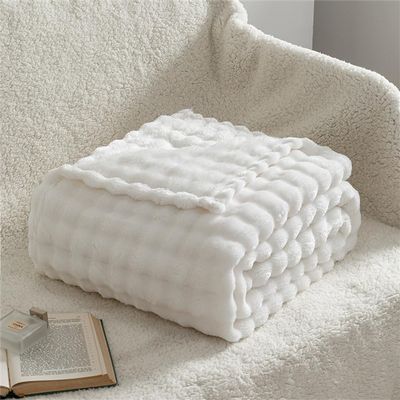Surwin Cozy Flannel Fleece Blanket, Soft Bubble Velvet Throw for Kids and Sofa, Beige, 70.9 x 78.7 in