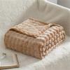 Surwin Soft Flannel Fleece Blanket, Bubble Velvet, Dark Camel, 180 x 200 cm view 1