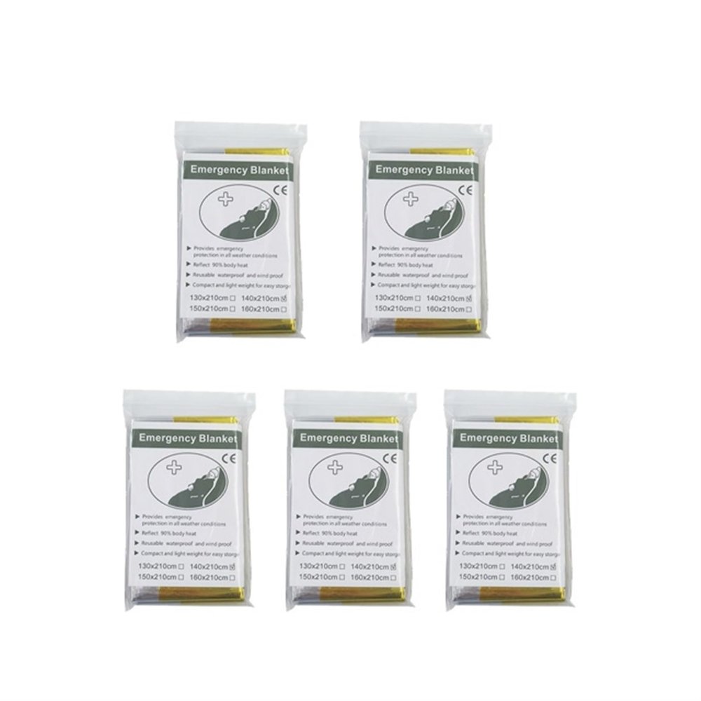 WJLYDM 530-Piece Outdoor Emergency Survival Blankets, First-Aid Rescue Kit, Waterproof Thermal Camping Blanket (5 pcs, Gold)