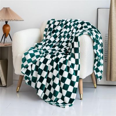 Surwin Soft Flannel Fleece Blanket, Checkered, Dark Green, 200 x 230 cm