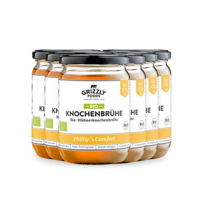 Grizzly Foods Organic Chicken Bone Broth, 6 x 500 ml, 20 g Collagen per Jar