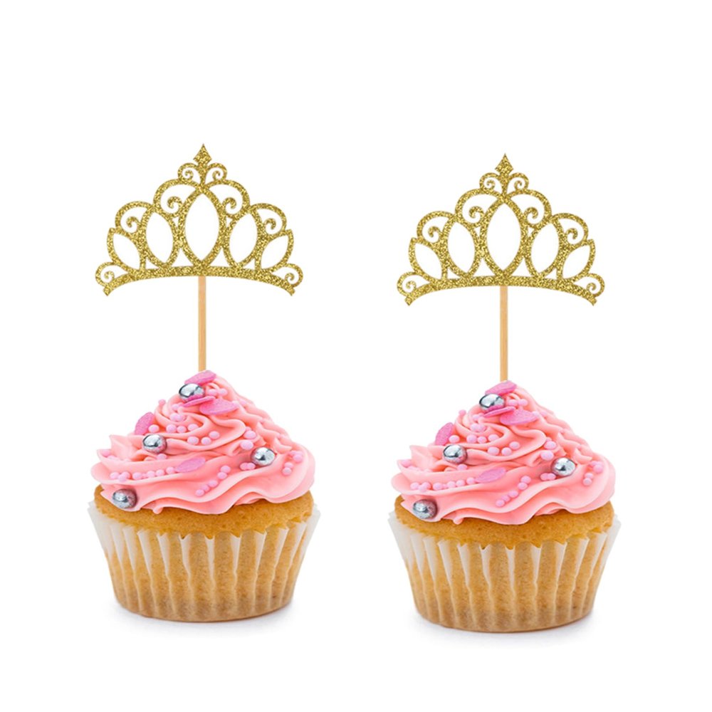 BoningNEW Cupcake Toppers with Gold Glitter Crowns