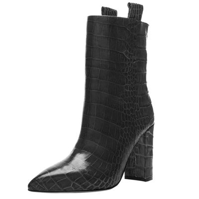 WOkismD 10.5 cm Chunky Heel Loose-Fit Short Boots, Black, EU 40