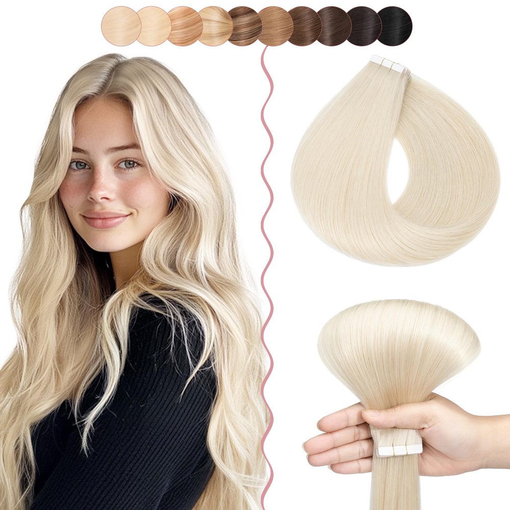 SEGO 55 cm Remy Human Hair Tape Extensions, 10 Pieces, 15 g, Straight, Color #70
