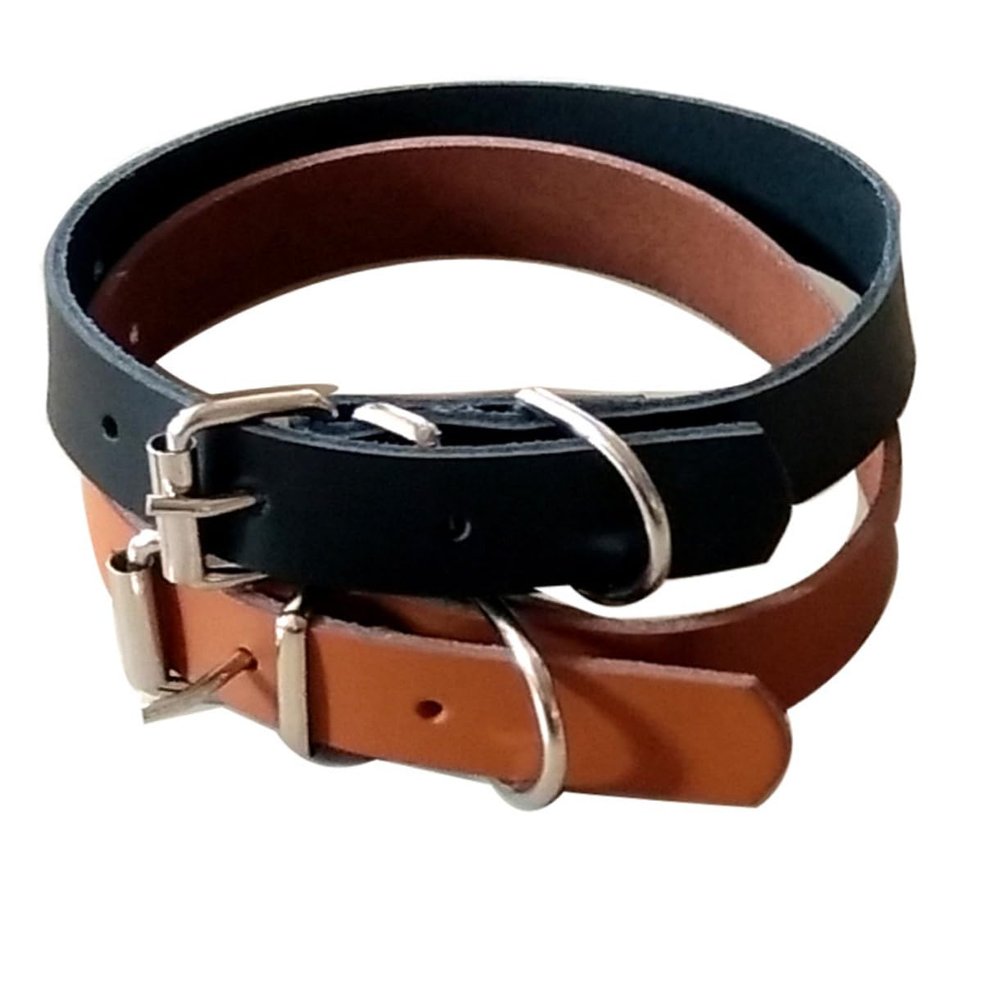 BUGUUYO Dog Collar - Simple Black Leather Adjustable Pet Collar