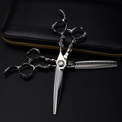 OLSKF... Professional 6-Inch Japanese 440C Hair Cutting/Thinning Scissors with Skull Handle, Set with Bag
