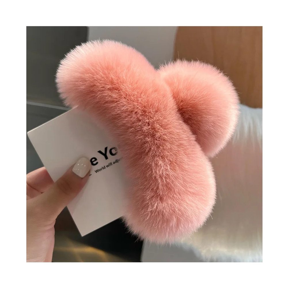 Women's Fluffy Faux Fur Hair Claw Clip, Large Jaw Clamp