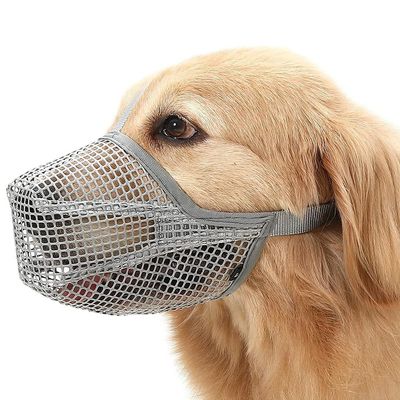 Vyloky Dog Muzzle, Soft Mesh Muzzle with Adjustable Straps, Bait-Protection Muzzle, Prevents Biting, Chewing and Licking (Gray, M: Snout 9–10 in)