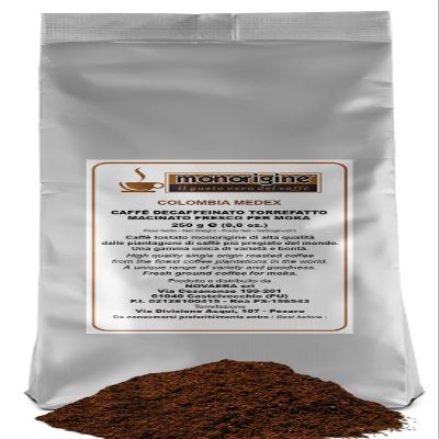 Decaffeinated Ground Coffee for Moka, Colombia Medex, 250 g – Single-Origin Coffee