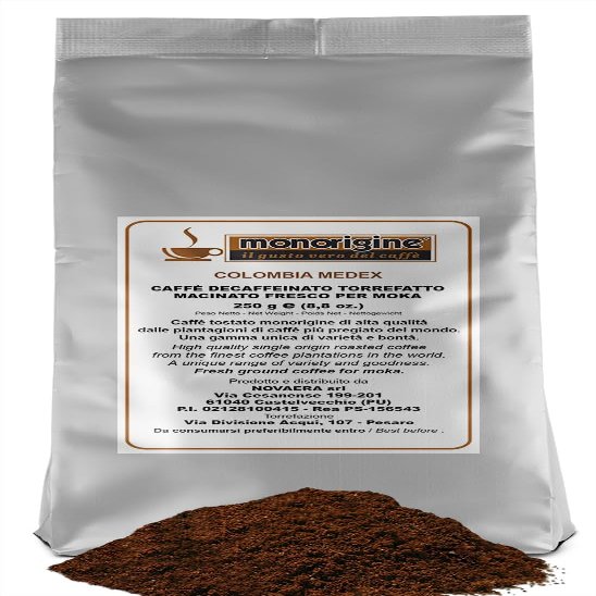 Decaffeinated Ground Coffee for Moka, Colombia Medex, 250 g – Single-Origin Coffee