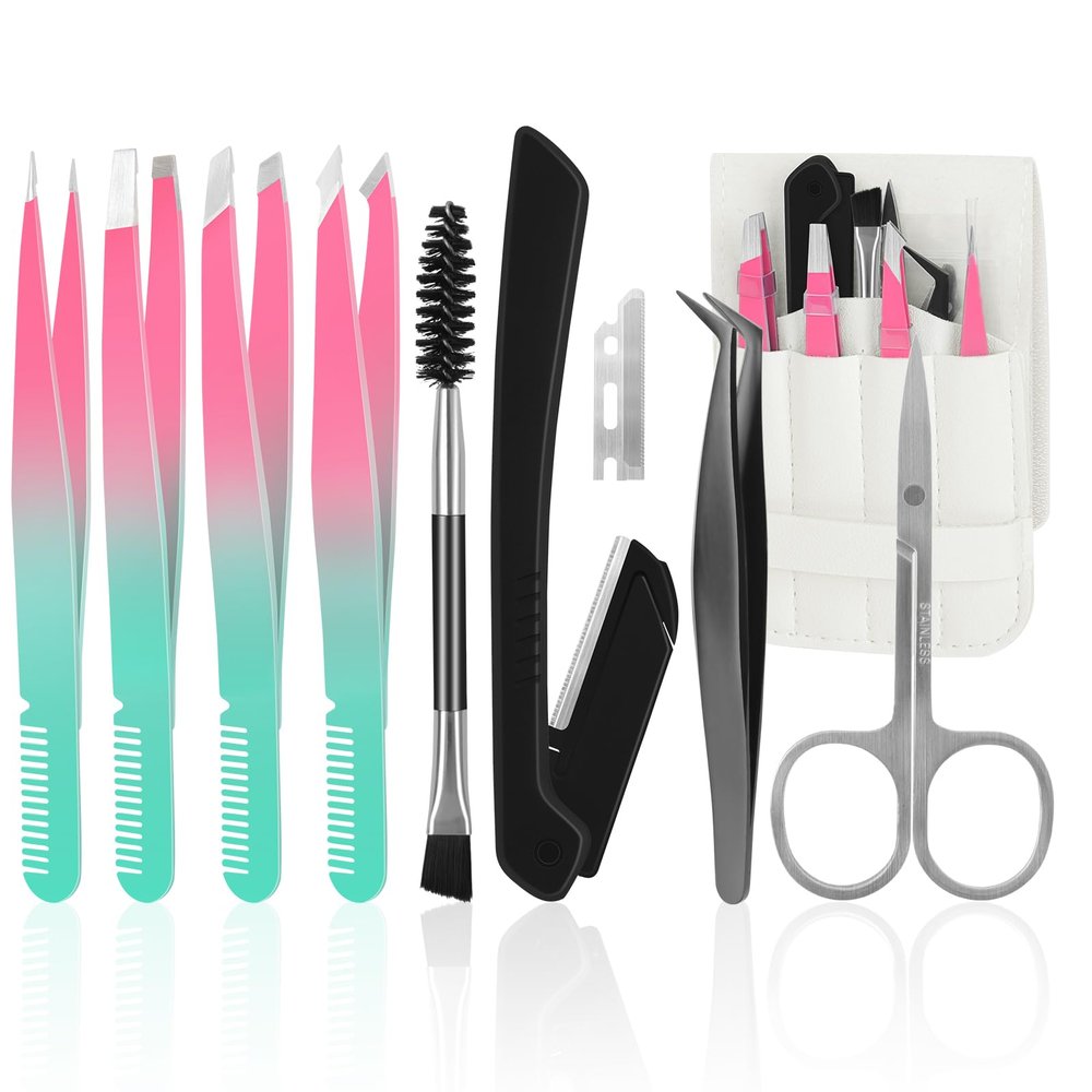 BELICOO 11-Piece Stainless Steel Tweezer Set with Travel Case