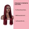99J Burgundy Wavy Wig with Straight Ends, Glueless T-Part Lace Front view 3