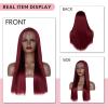 99J Burgundy Wavy Wig with Straight Ends, Glueless T-Part Lace Front view 4