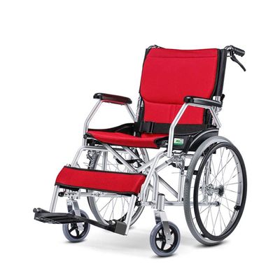PNAJFUEL Foldable Portable Self-Propelled Transport Wheelchair for Seniors and People with Disabilities, Red, Large Wheels