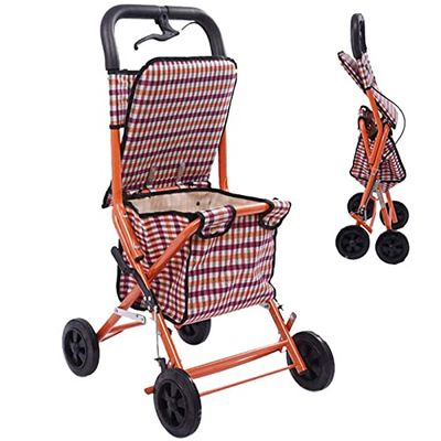 Portable Rollator Shopping Cart with Seat, Lightweight Folding Walker