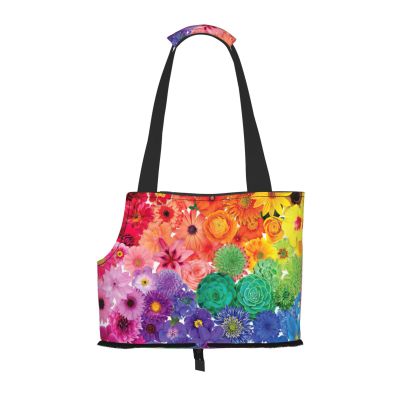 Rainbow Flower Print Pet Carrier for Small Dogs, Cats & Rabbits