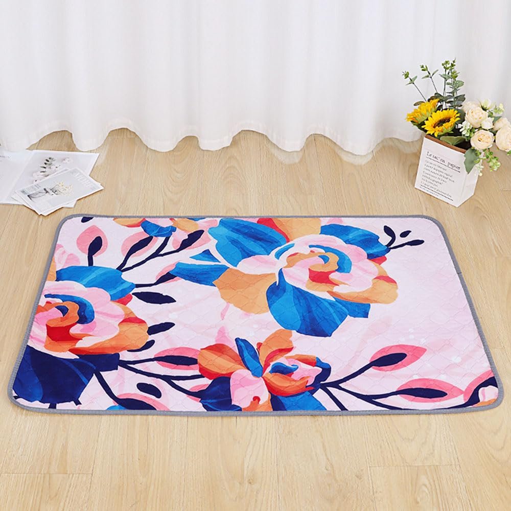 FANSU 2-Pack Reusable Puppy Training Pads with Floral Print, 150 x 90 cm, Flower 1